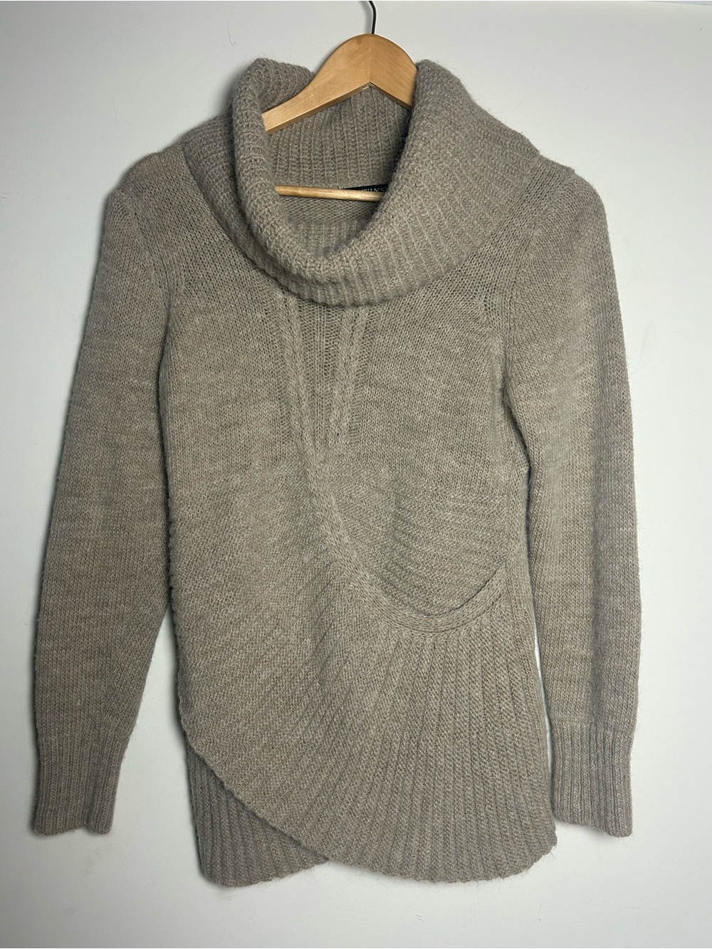 Women's Taupe Cowl Neck Wool Alpaca Blend Italian Sweater - Soft Draped Design